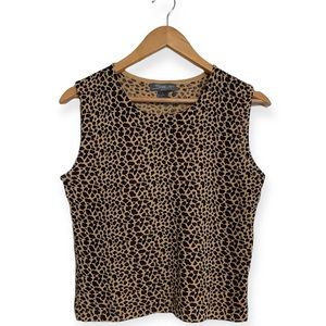 Vintage SML Design Leopard Print Ramie Cotton Sleeveless Knit Top L